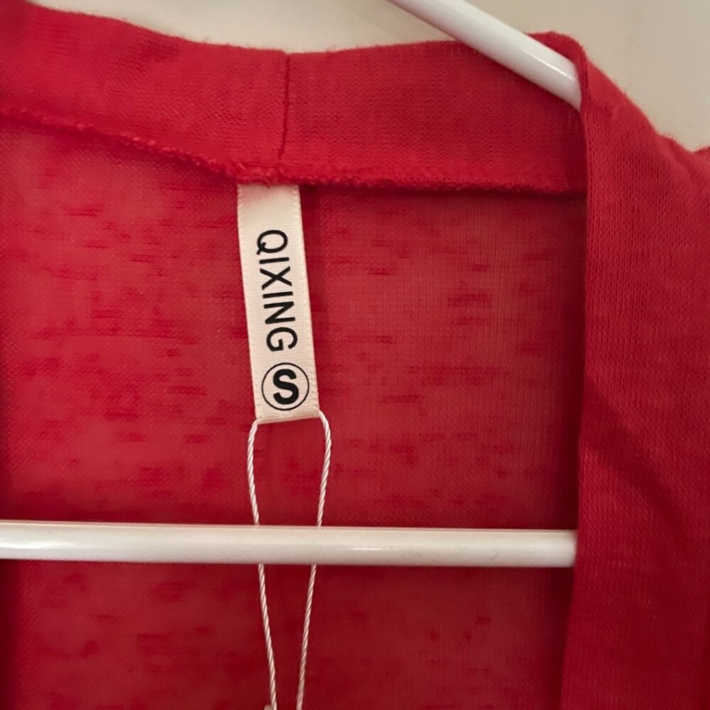 Sheer Red Open-Front Cardigan - Picture 2 of 7